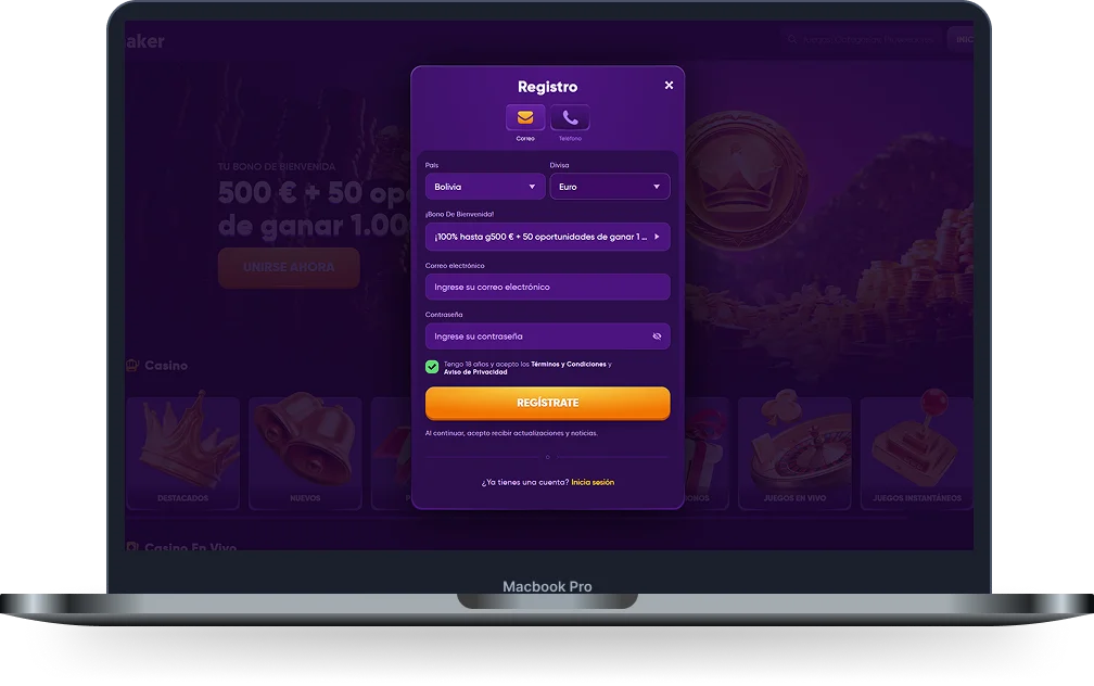 Kingmaker Casino Registro de Cuenta Kingmaker Casino formulario de registro para crear una cuenta